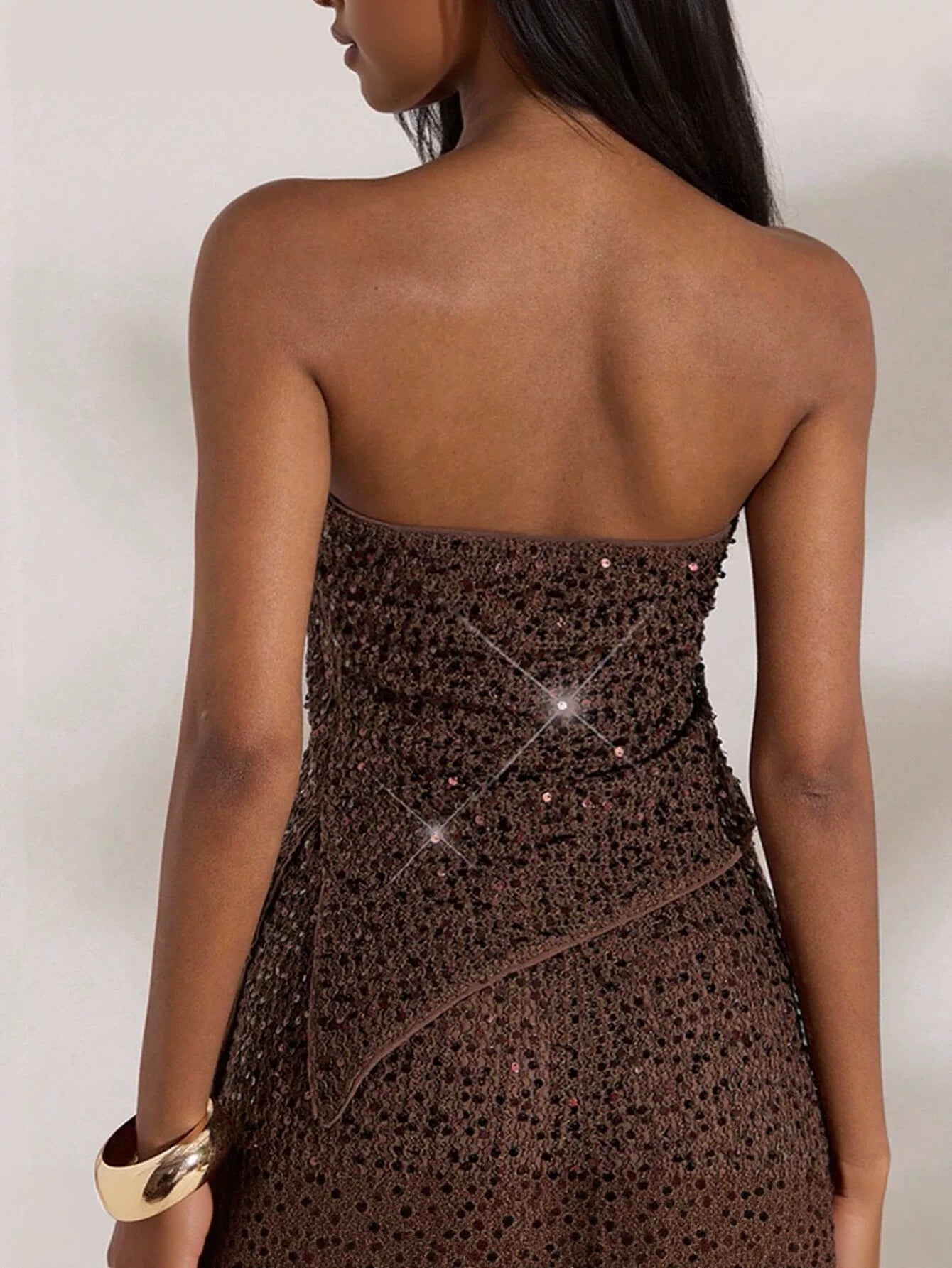 Sequined Crochet Asymmetric Tube Top