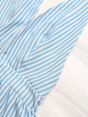 Striped V Neck Casual Romper-Multicolor