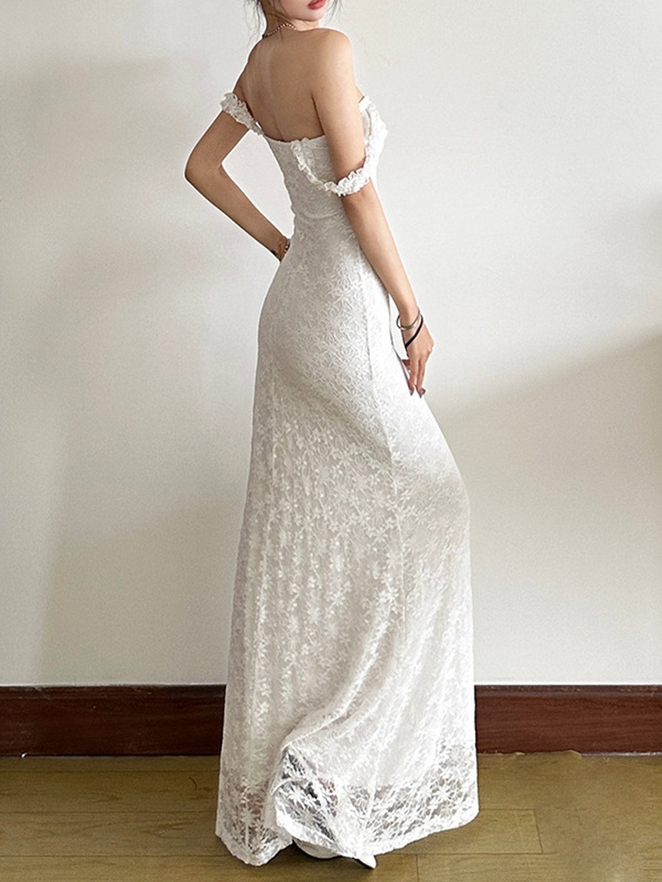 Elegant Off Shoulder Lace Maxi Dress