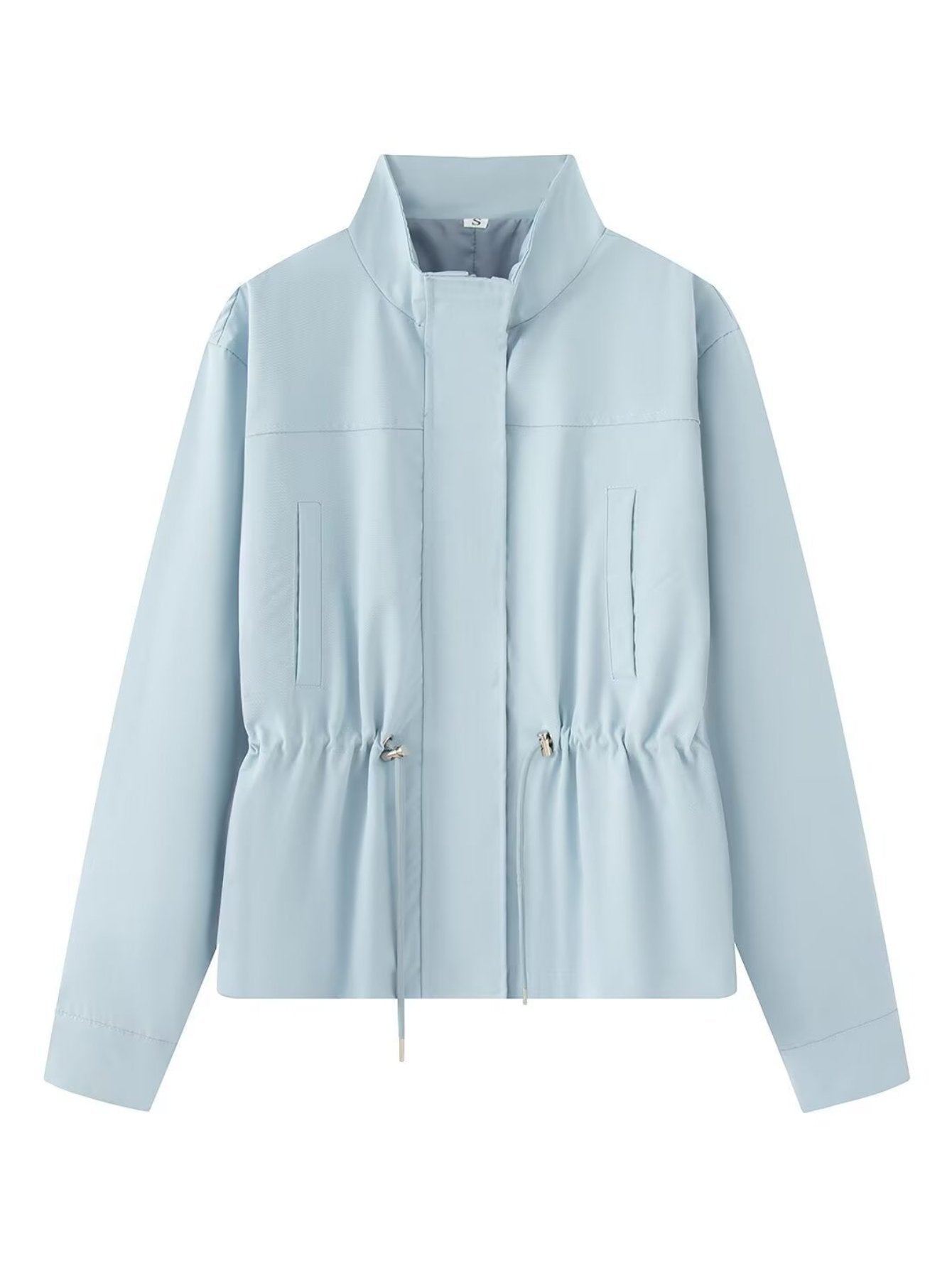 Cinched Waist Lightweight Stand Collar Jacket