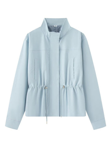 Cinched Waist Lightweight Stand Collar Jacket