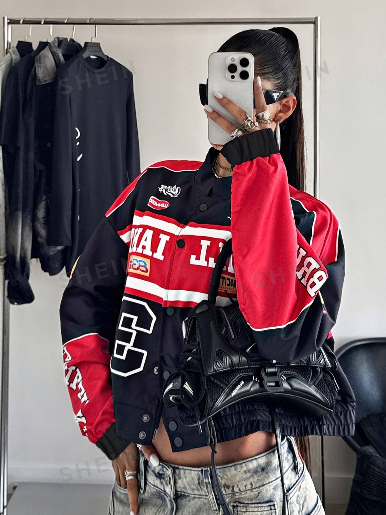 Oversized Graphic Racing Varsity Jacket