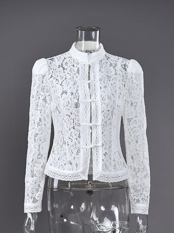 Elegant Floral Lace Button Down Shirt