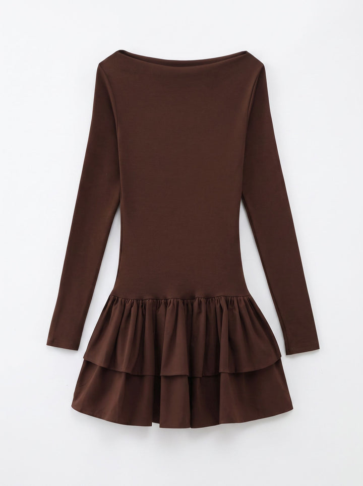 Backless Ruffle Hem Long Sleeve Dress