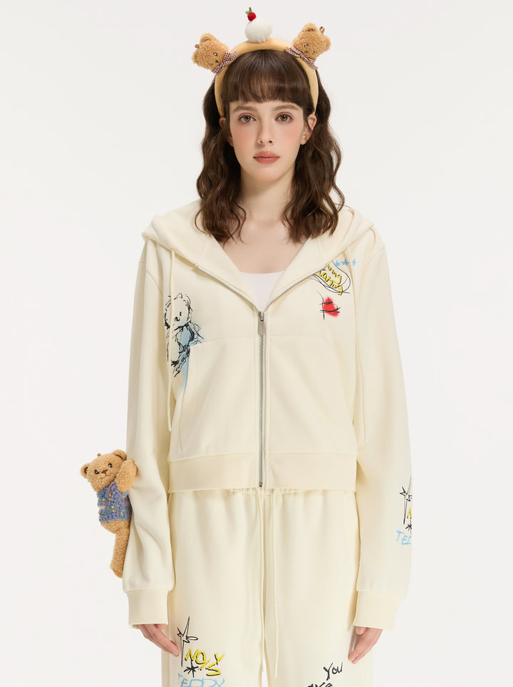 Oversized Graphic Print Zip Up Hooded Jacket
