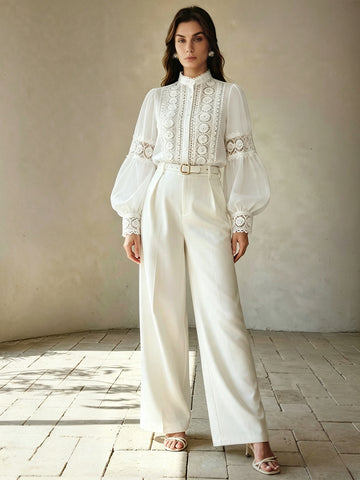 Elegant Lace Trim Button Down Shirt
