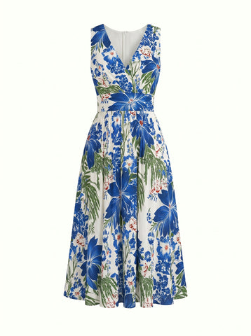 CORINNE
Floral Print V Neck A Line Midi Dress