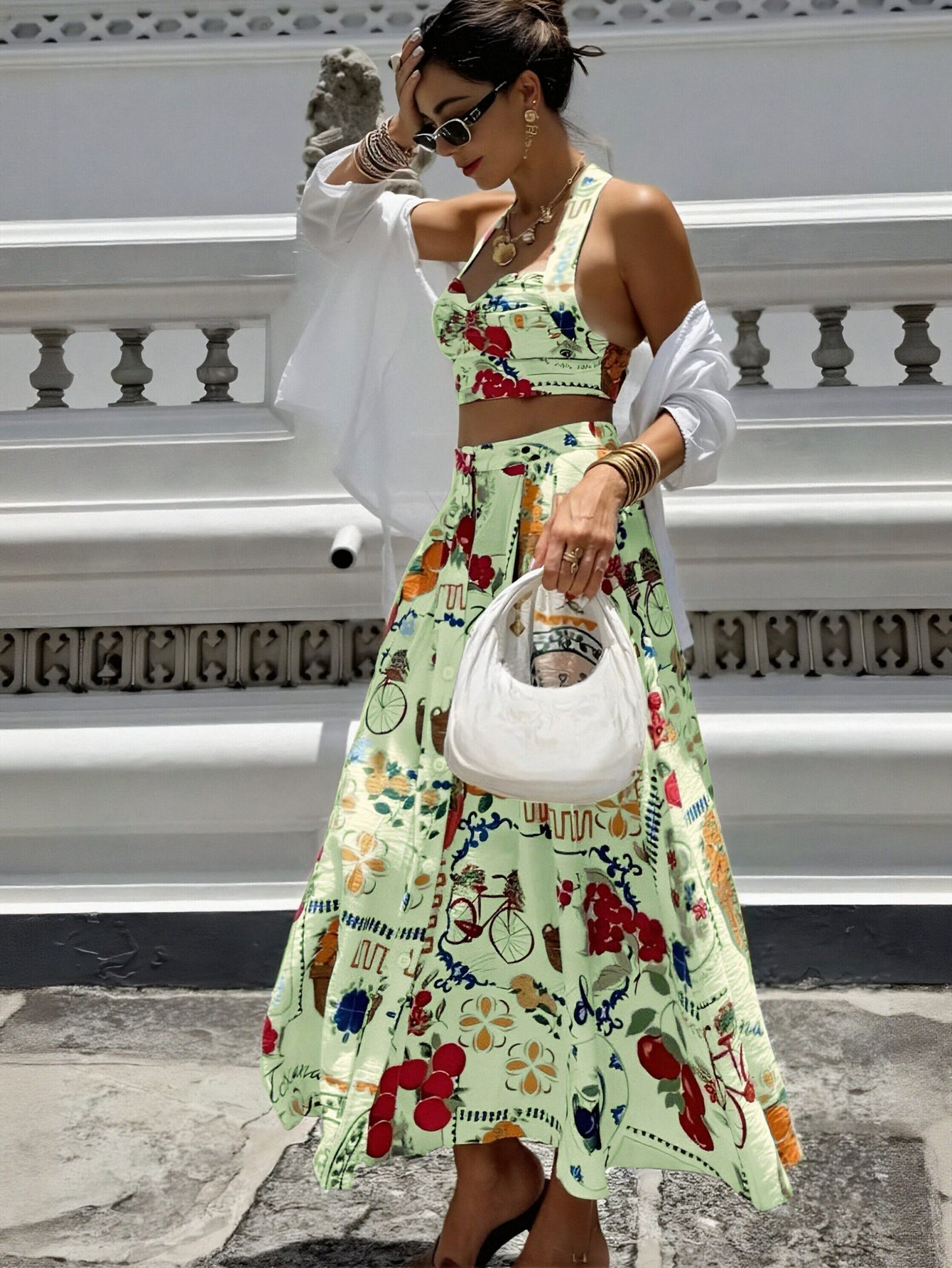 Floral Print Halter Maxi Skirt Set