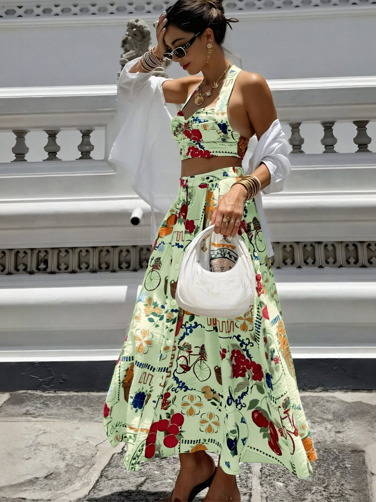 Floral Print Halter Maxi Skirt Set