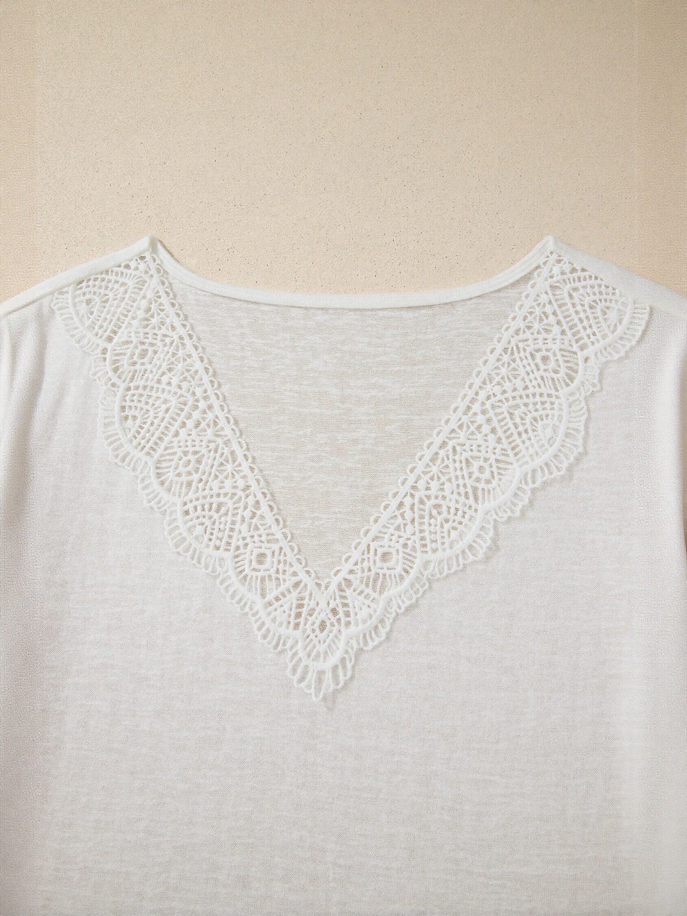 Elegant Lace Trim V Neck Tee