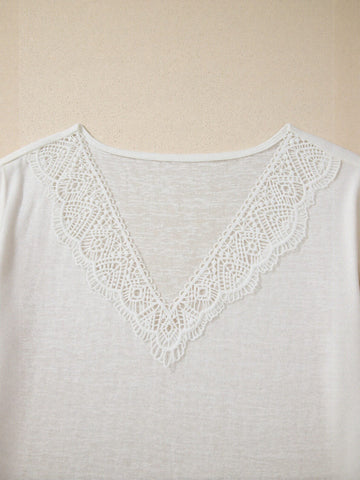 Elegant Lace Trim V Neck Tee