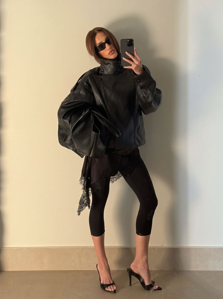 Oversized Vegan Leather Bomber Jacket