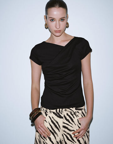 Urban Revivo Asymmetric Neck Capped Sleeve T-Shirts