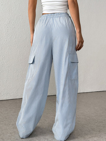Striped Drawstring-Waist Casual Pants