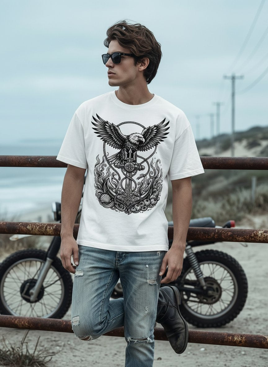 Graphic Eagle Anchor Print T-Shirt