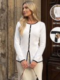 Contrast Trim Button Front Sweater