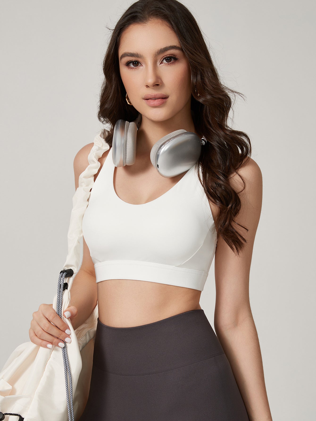 Breathable Cropped Sports Bra-White