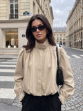 Puff Sleeve Cropped Stand Collar Jacket