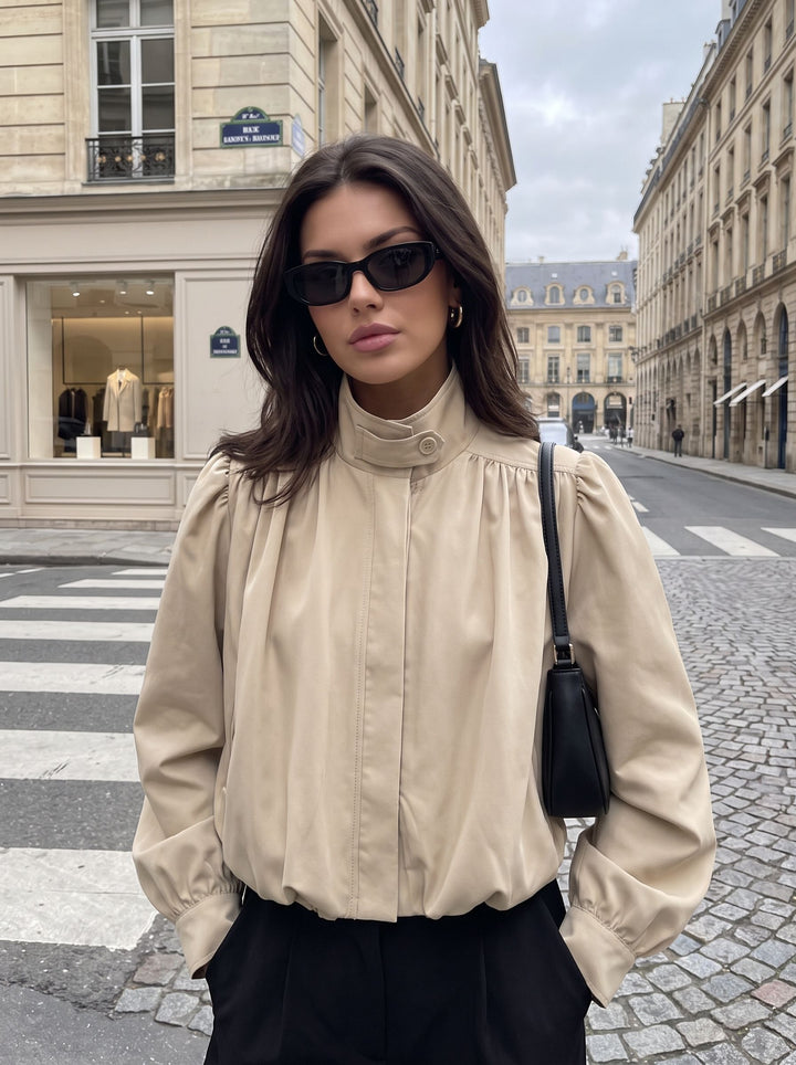 Puff Sleeve Cropped Stand Collar Jacket