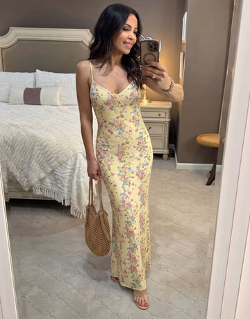 KIRA Ditsy Wildflower Print Spaghetti Strap Bodycon Maxi Dress