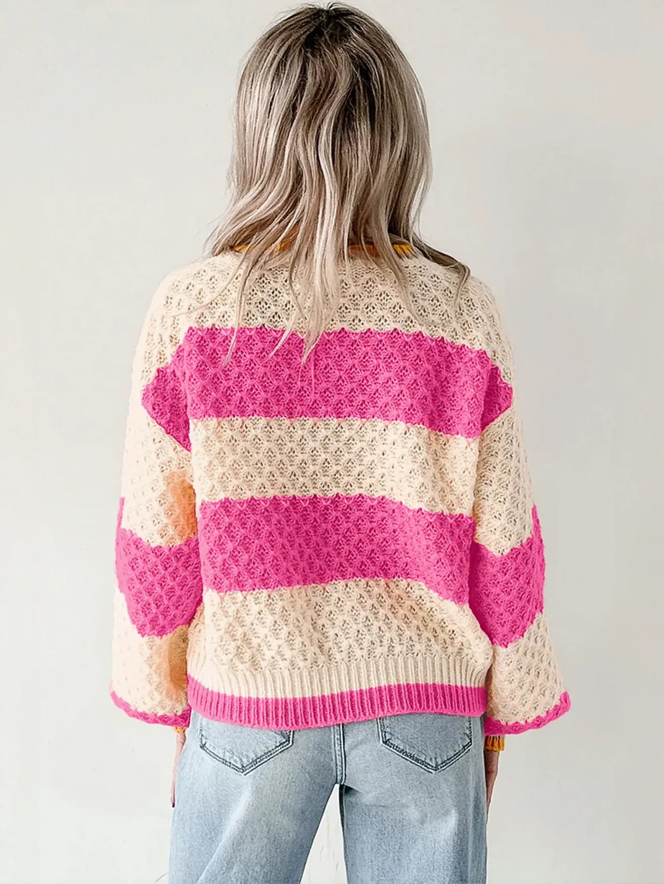 Textured Striped Colorblock Knit Pullover Sweater