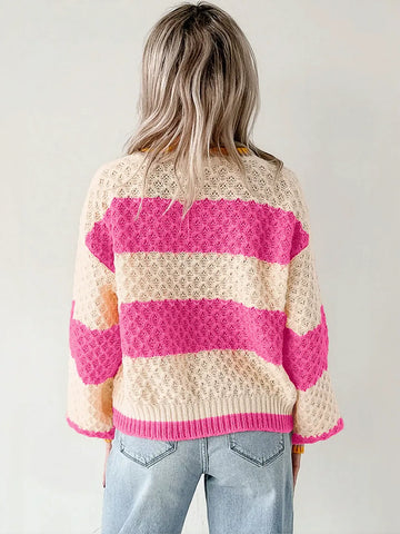 Textured Striped Colorblock Knit Pullover Sweater