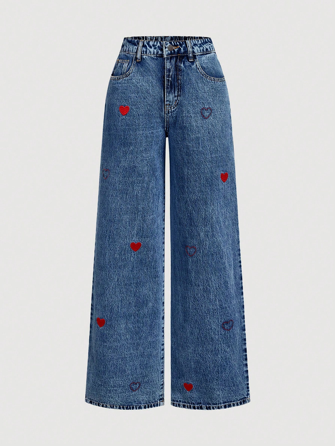 Embroidered Heart Wide Leg Jeans