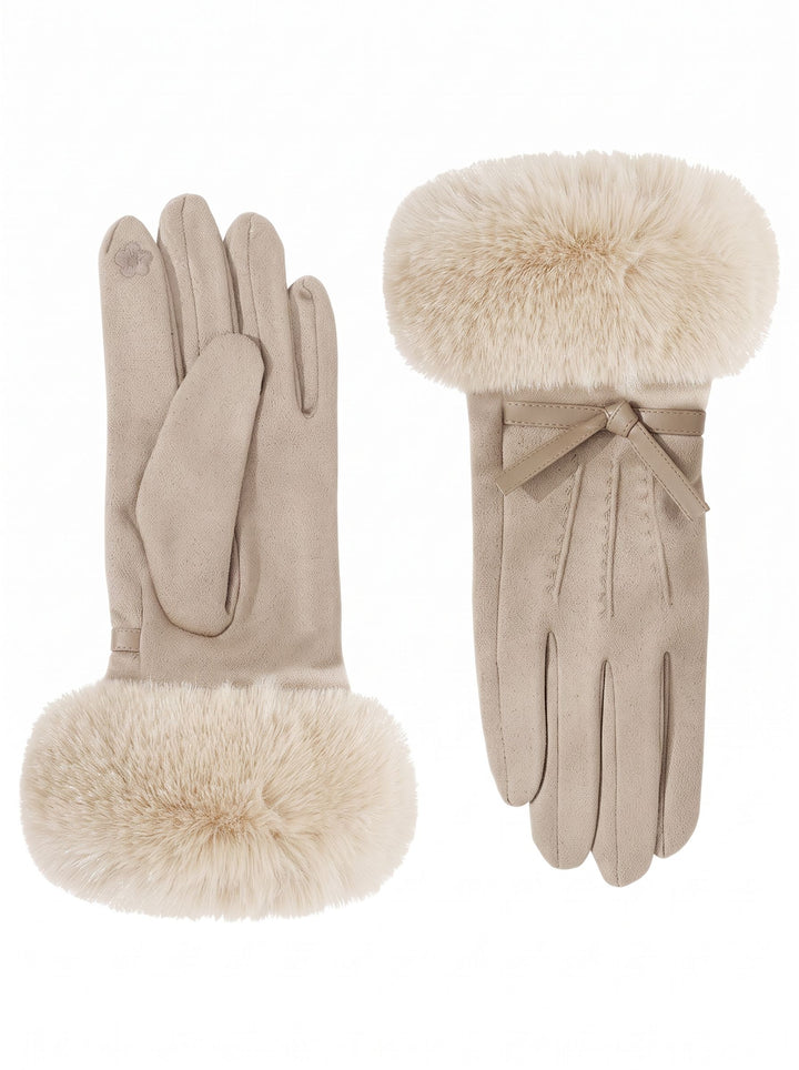 Faux Fur Trim Suede Gloves