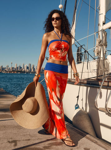 Vibrant Halter Top Maxi Skirt Set