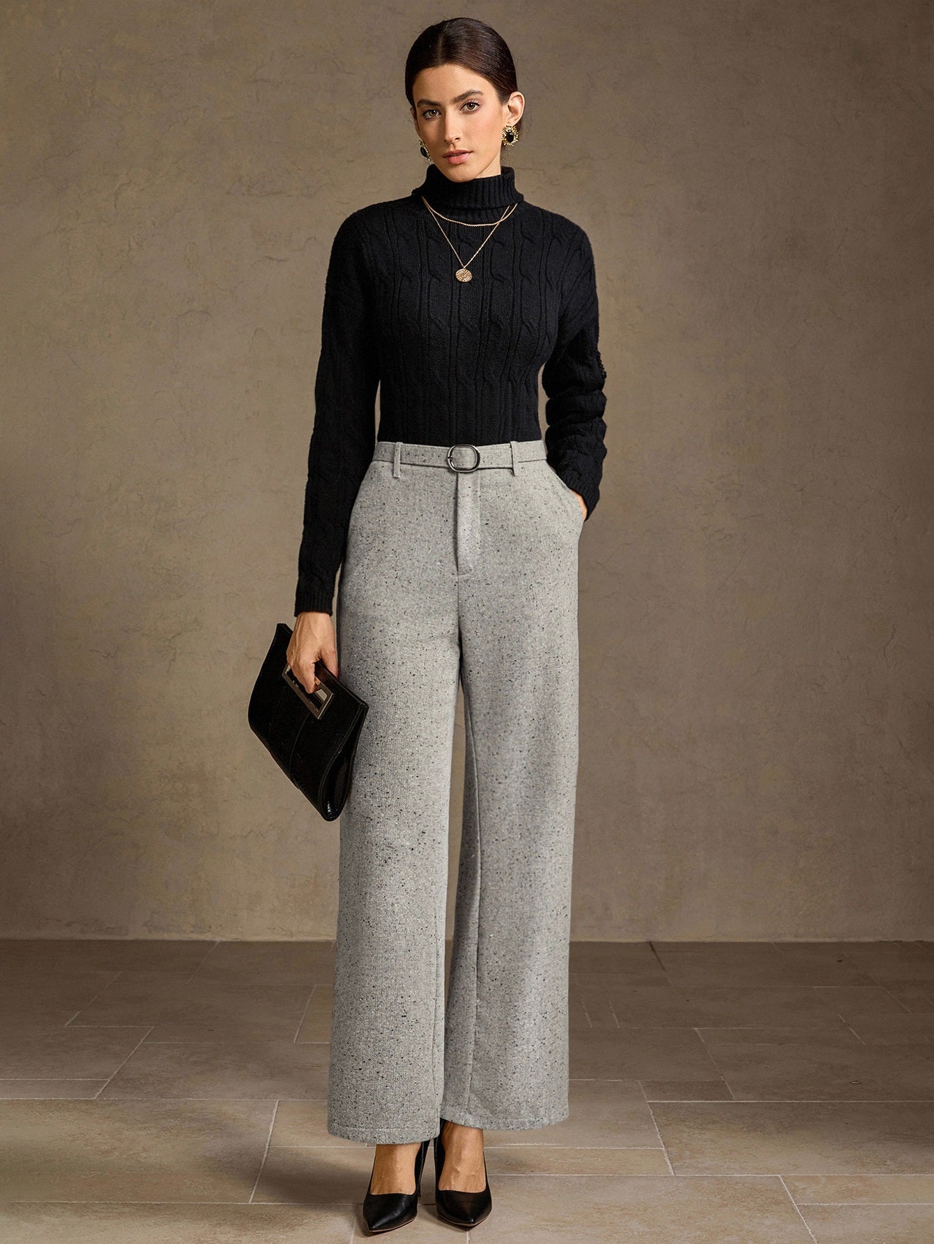 High Waisted Belted Wide Leg Trousers
