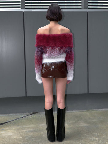 Urban Revivo Leather Mini Straight Skirts-Brownish Red
