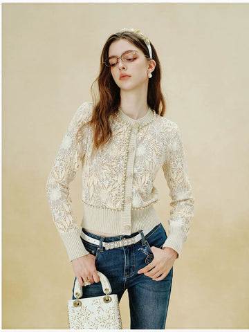 Elegant Floral Lace Knit Cardigan