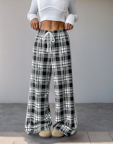 Plaid Print Wide-Leg Resort Casual Pants