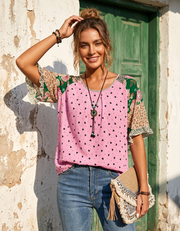 Boho Floral Print Chiffon Blouse