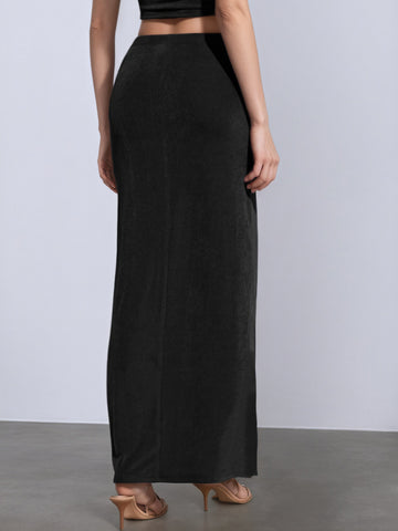 Twist Front Button Detail Midi Skirt