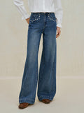 Embroidered High Waisted Wide Leg Jeans