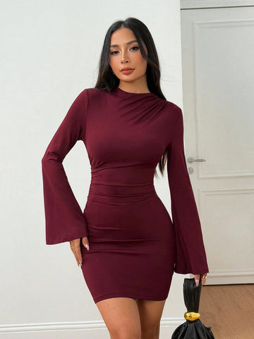 Ruched Bell Sleeve Bodycon Dress