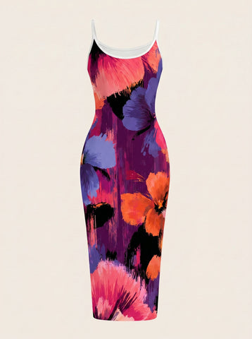 CAPRI Floral Print Sleeveless Bodycon Midi Dress