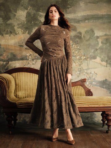Elegant Textured Long Sleeve Midi Dress