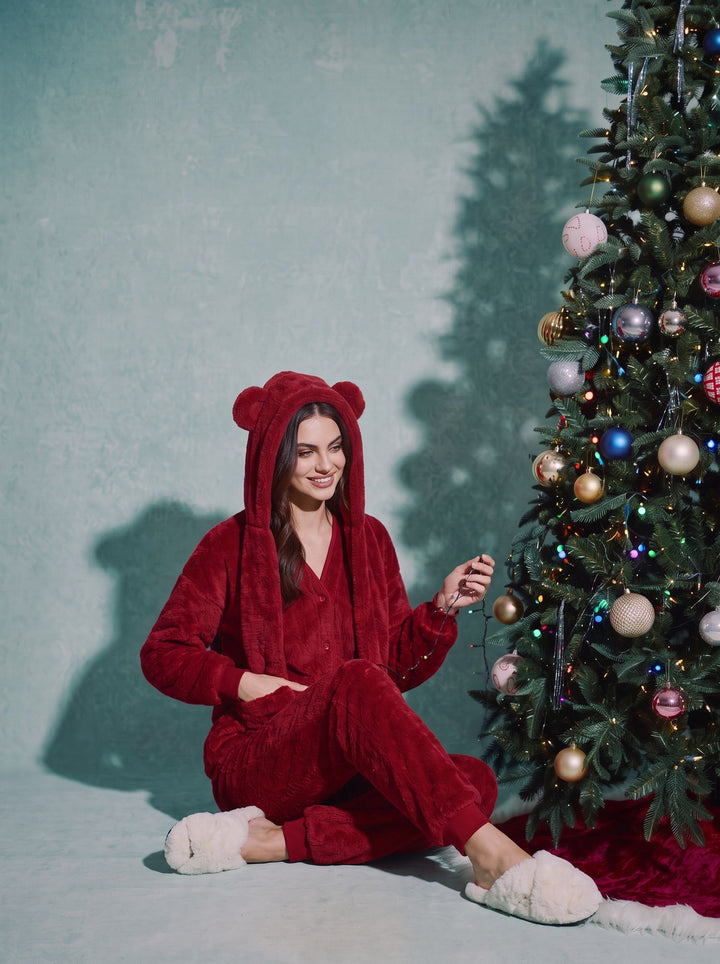 Cozy Fuzzy Bear Hooded Lounge Set