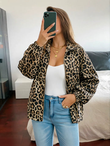 Leopard Print Zip Up Jacket