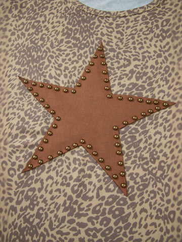 Leopard Star Studded Graphic T Shirt