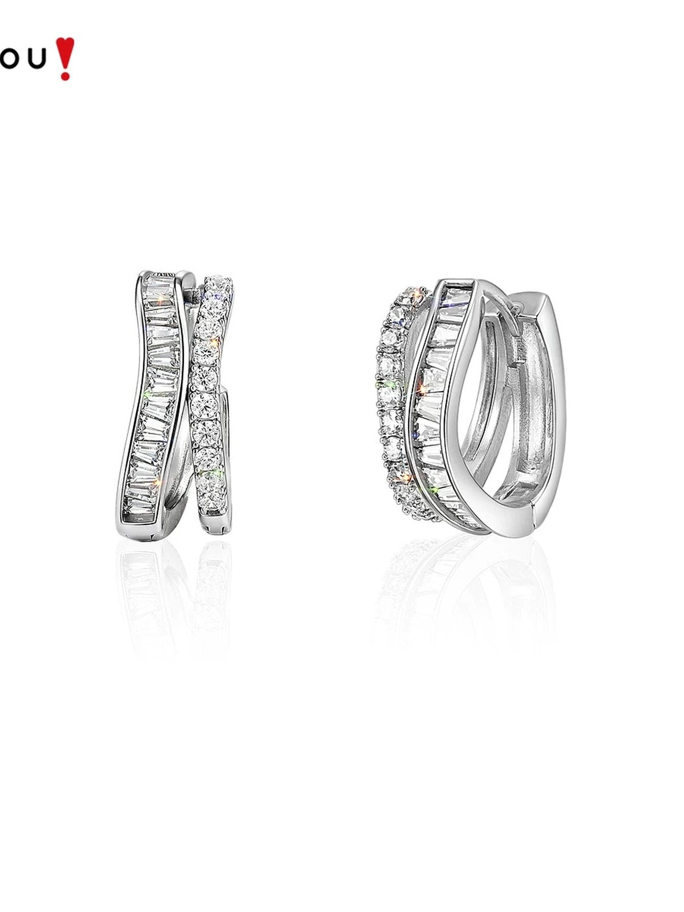 Sparkling Baguette Layered Hoop Earrings