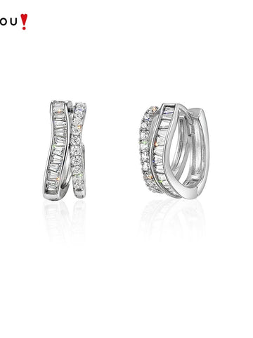 Sparkling Baguette Layered Hoop Earrings