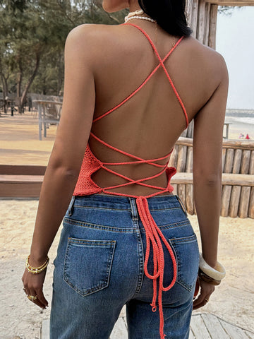 Textured Knit Halter Summer Tank Top