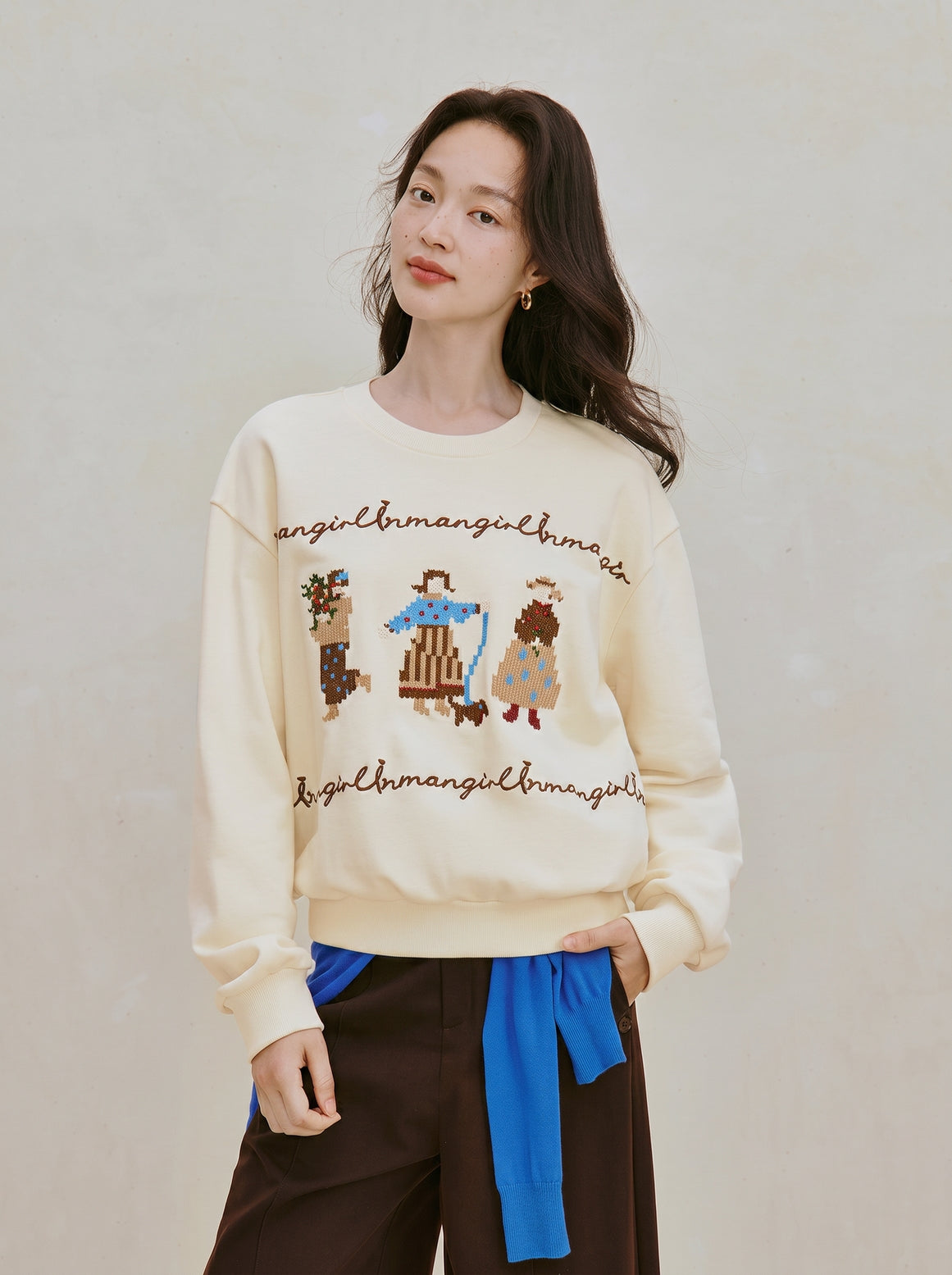 Embroidered Cotton Graphic Pullover Sweatshirt