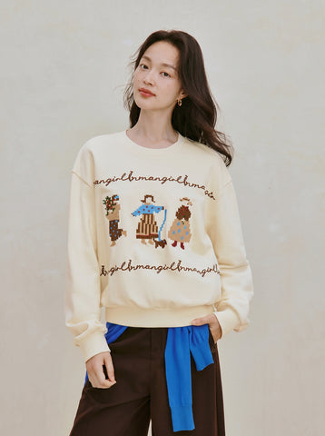 Embroidered Cotton Graphic Pullover Sweatshirt