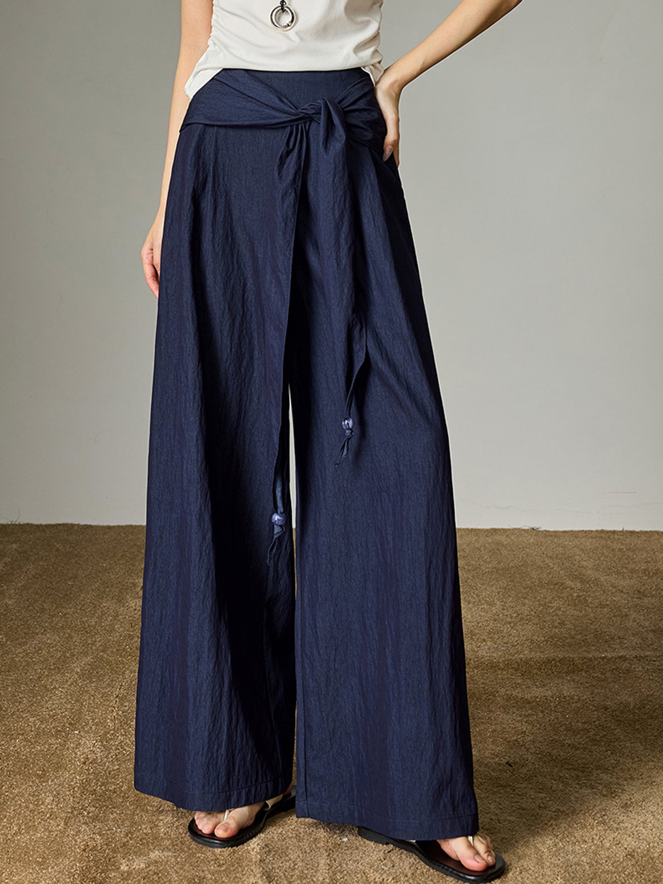 TOYOUTH Tie Front Knot Detail Bohemian Pants