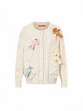 Cute Bear Applique Cable Knit Cardigan