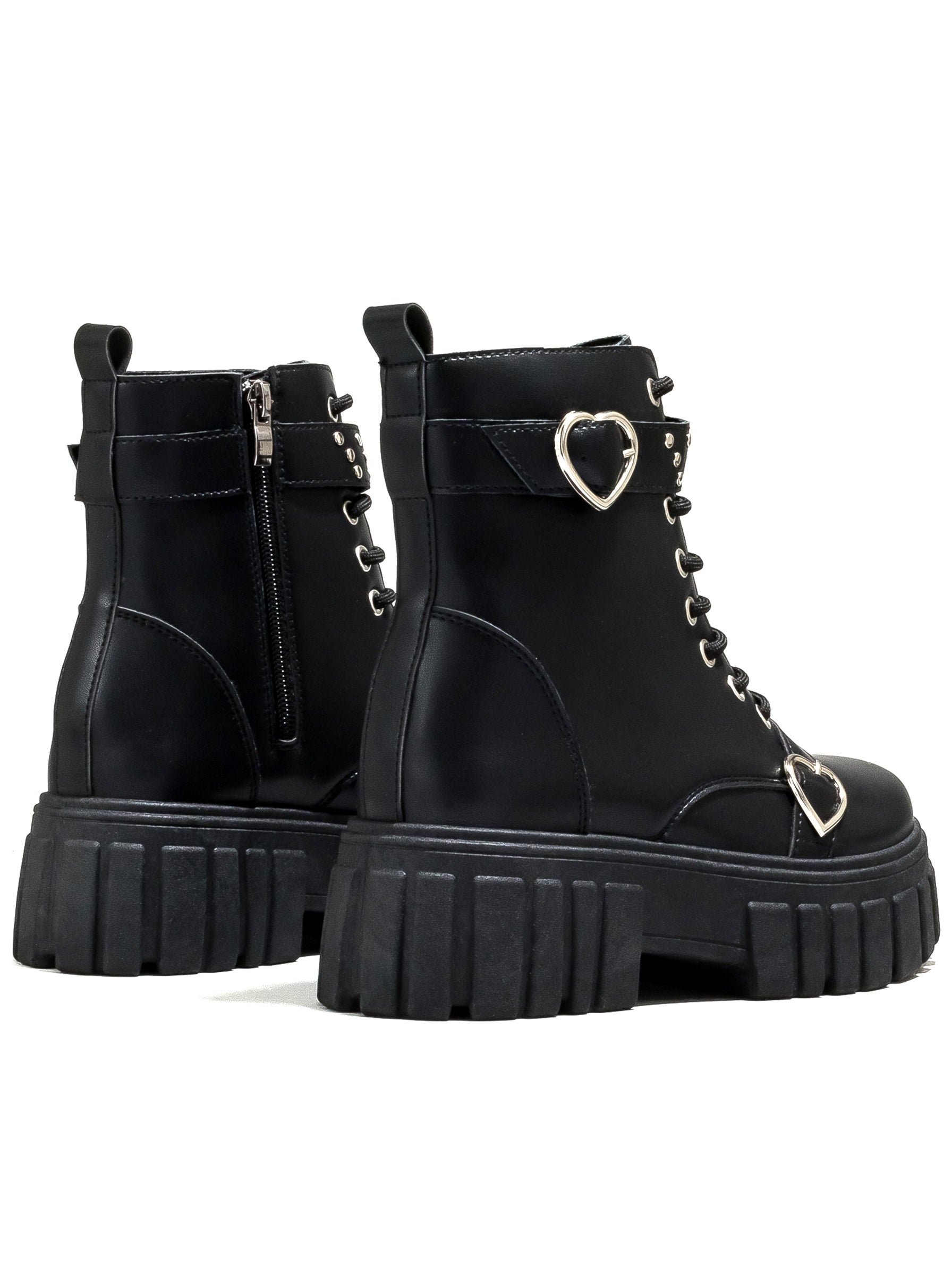 Studded Heart Platform Combat Boots